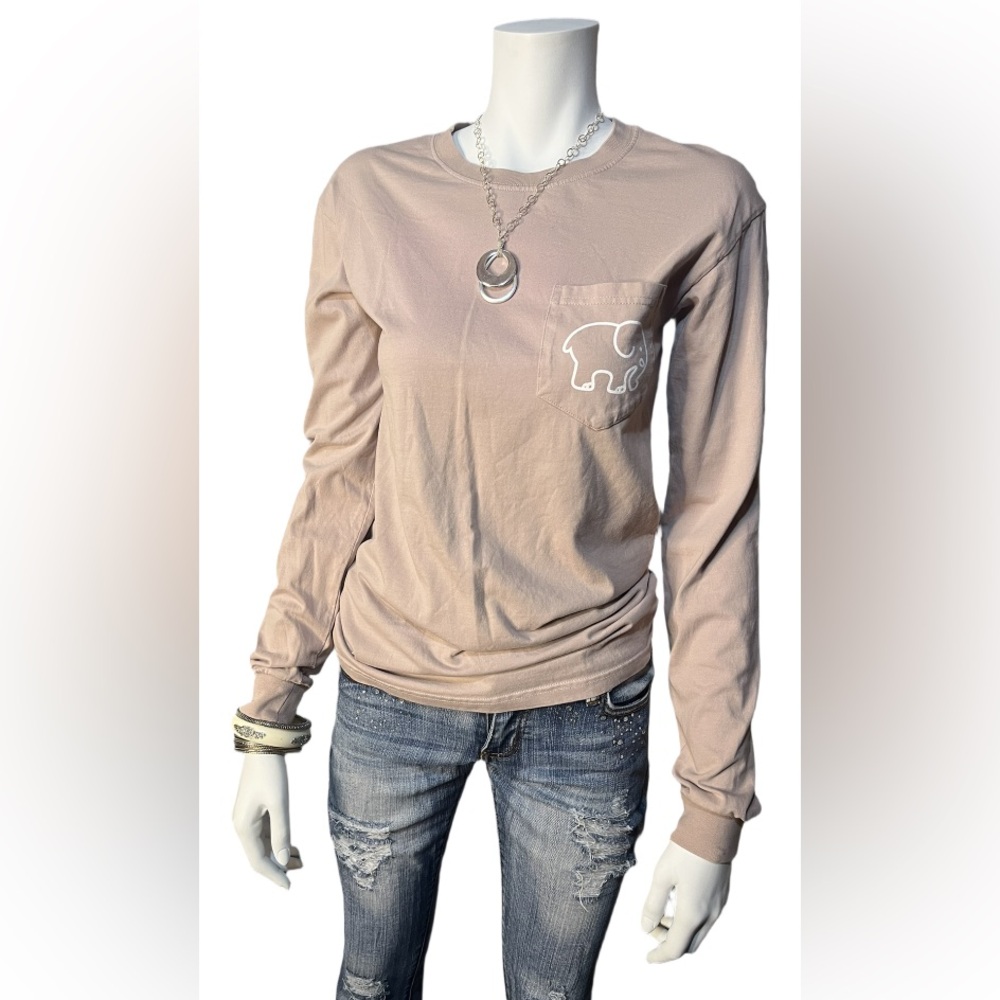 Tan/ Light Pink Ivory Ella Long Sleeve Shirt with Elephant Small